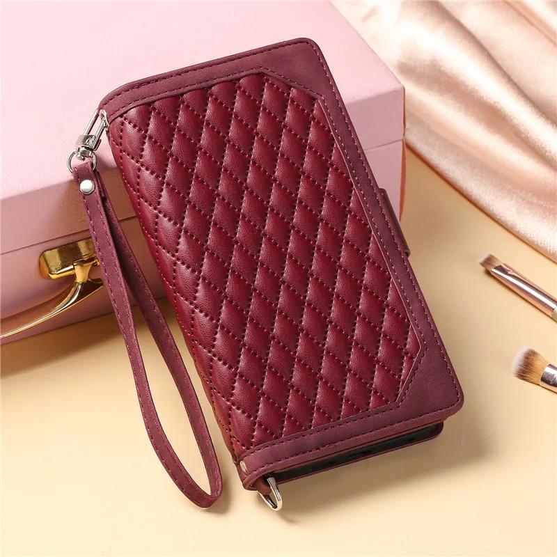 Portfel z zamkiem na smyczy Etui z klapką ze skóry do Samsung Galaxy A55 A15 A05 A35 S24 Ultra S23 S21 FE S22 Plus Etui z paskiem na ramię na karty