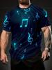 Music Notes 3D Print Men's Round Neck T-Shirt – Stylish Summer Casual Wear for Outdoor Activities, Fitness & Running, Comfortable Everyday Essential,