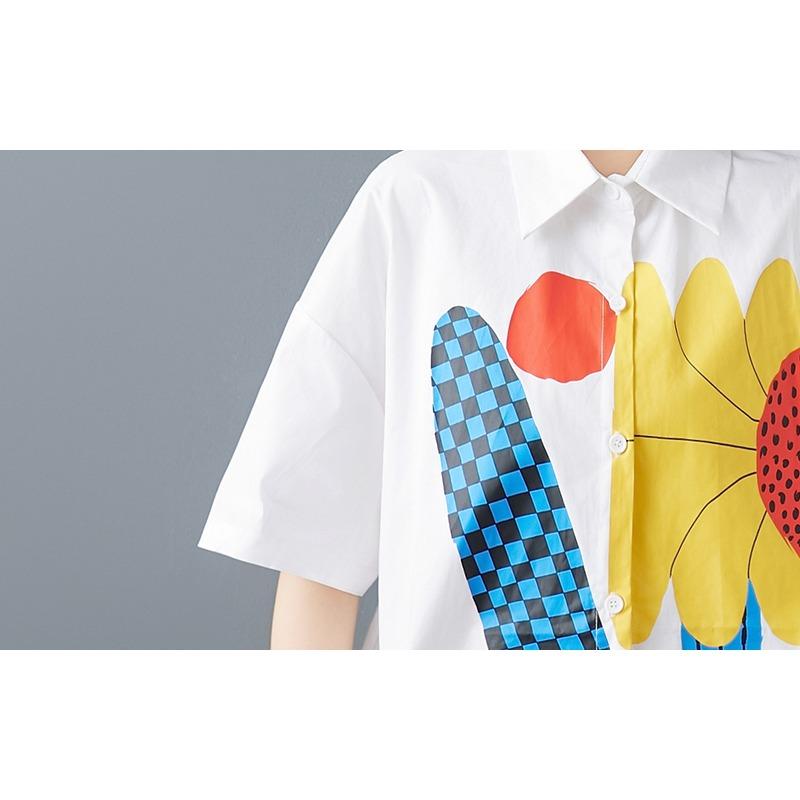 DIMANAF 2026 Plus Size New Summer Blouse Shirt Print Short Sleeve Casual Women Loose Tops Shirts Cotton