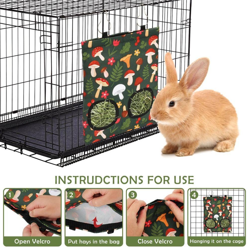 Dual Opening Rabbit Hay Feeder Bag Hanging Easy Clean Hanging Hay Feeder Chew-Proof Hay Management Hay Storage Dispenser Hamster