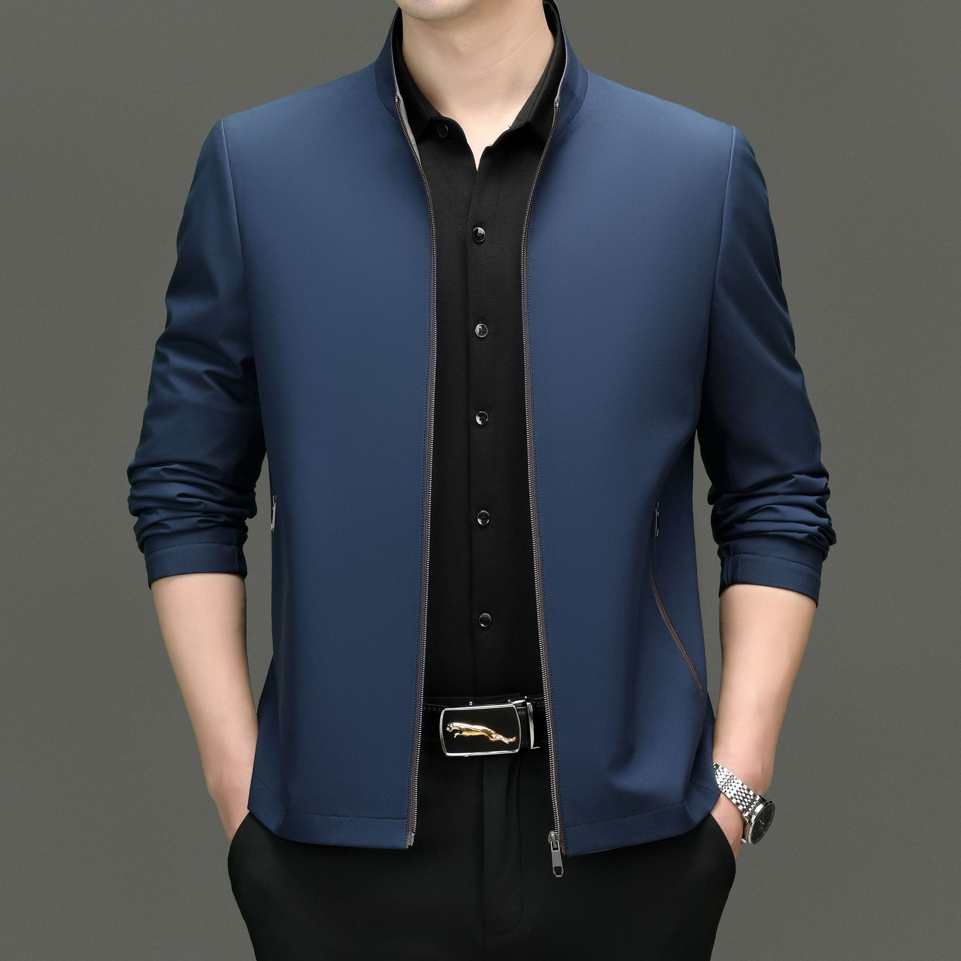 

Мужская весенне-осенняя куртка для мужчин среднего и пожилого возраста, деловая повседневная куртка на молнии, тонкая куртка с воротником-стойкой для папы 4XL