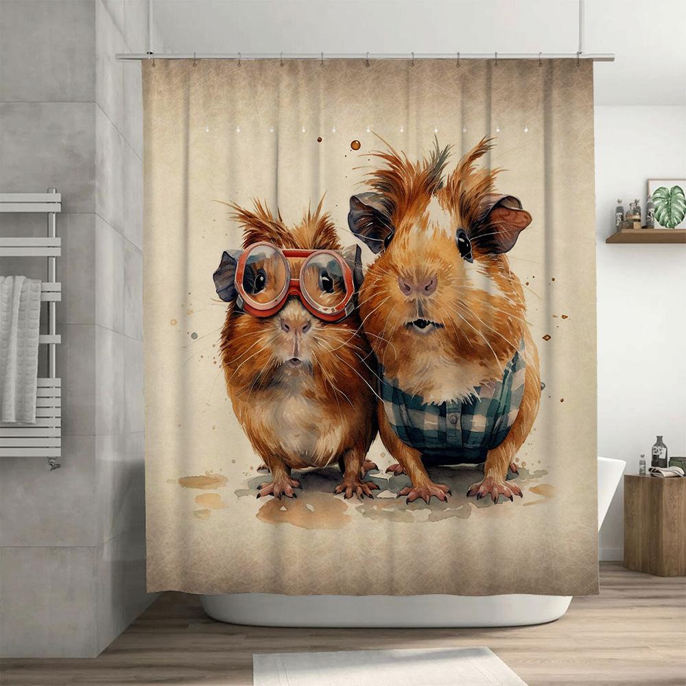 Watercolor Guinea Pigs Shower Curtain Cute Animal Home Decor For Bathroom 72 X 84 Inches Printed Fabric Waterproof Bath Mat Cove