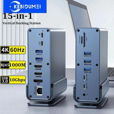 15 in 1 USB C Dockingstation USB C Hub Typ C Hub Dual HDMI Adapter USB 3.0 10Gbps Splitter 4K60Hz/RJ45 1000M/USB3.0/PD100W