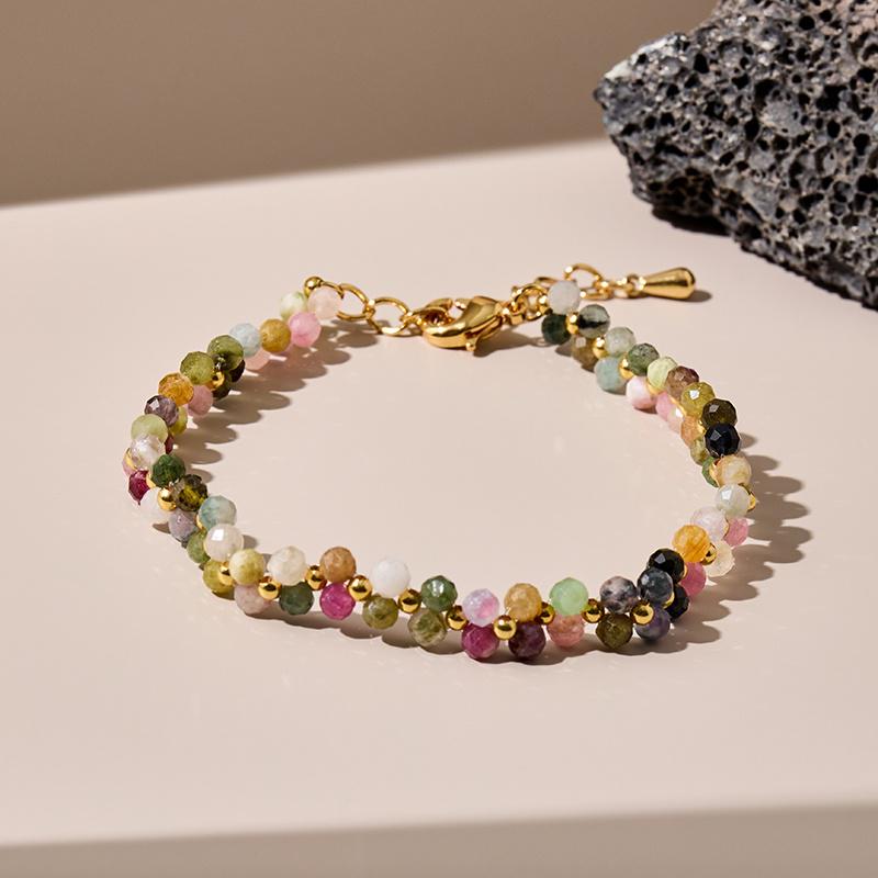Elegant Retro French Tourmaline Flower Beaded Bracelet