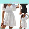 Summer Beach Dress With Vneck And Pleated Design For Casual Women