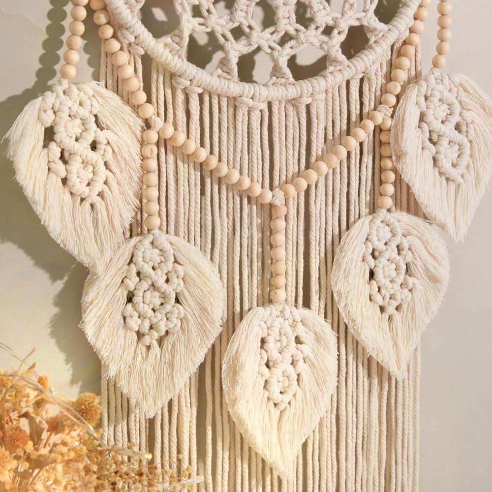 Macrame Wall Hanging Boho Wall Decor Tapestry Handwoven Fringe Dreamcatcher Bedroom Background Decor with Hanging Attachment