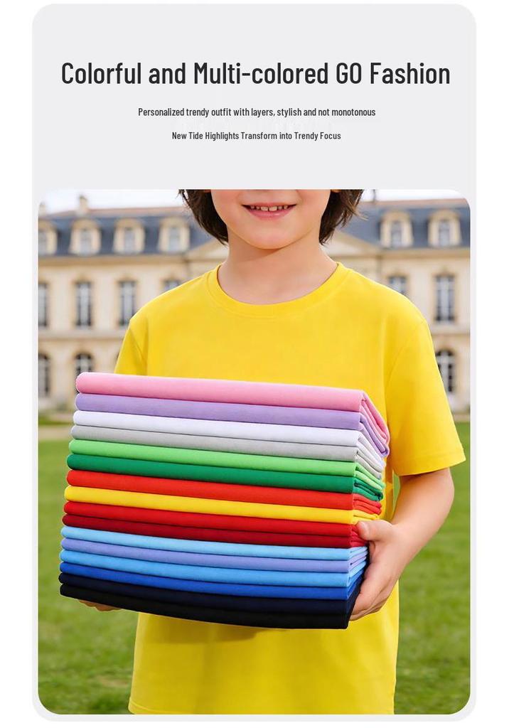 Summer Children's Cotton Short Sleeve Round Neck Loose-Fit School Uniform T-Shirt