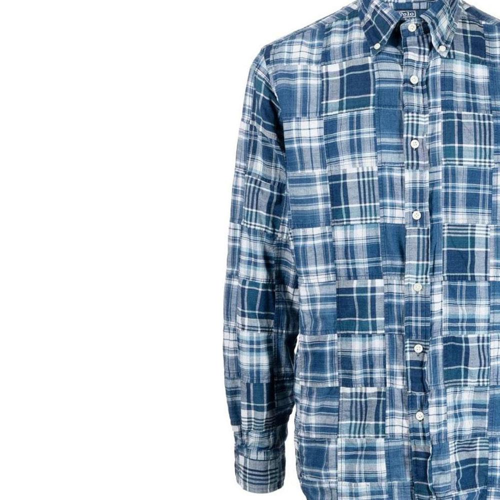 Polo Ralph Lauren FW22 Pattern Printed Polo Collar Button-Up Long Sleeve Shirt Men shirts Blue 710869417-001