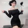 New fun pure desire style lace temperament one-word shoulder dress women's sexy tight hip skirt