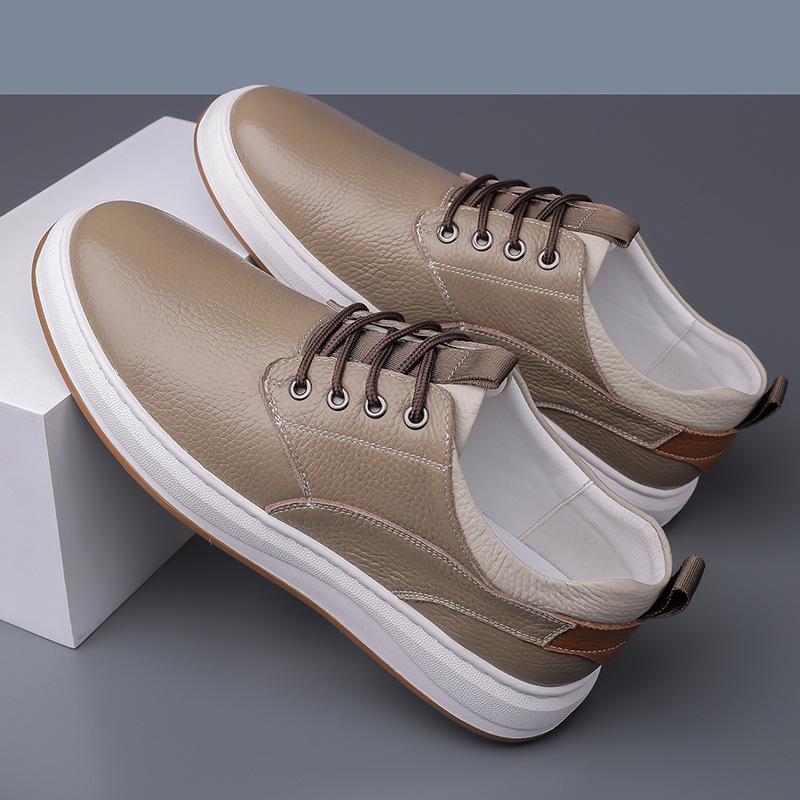 New Shoes for Men Cow Leather Casual Shoes Fashion Flat Skateboard Shoes Street Comfortable Lace-up Sneaker