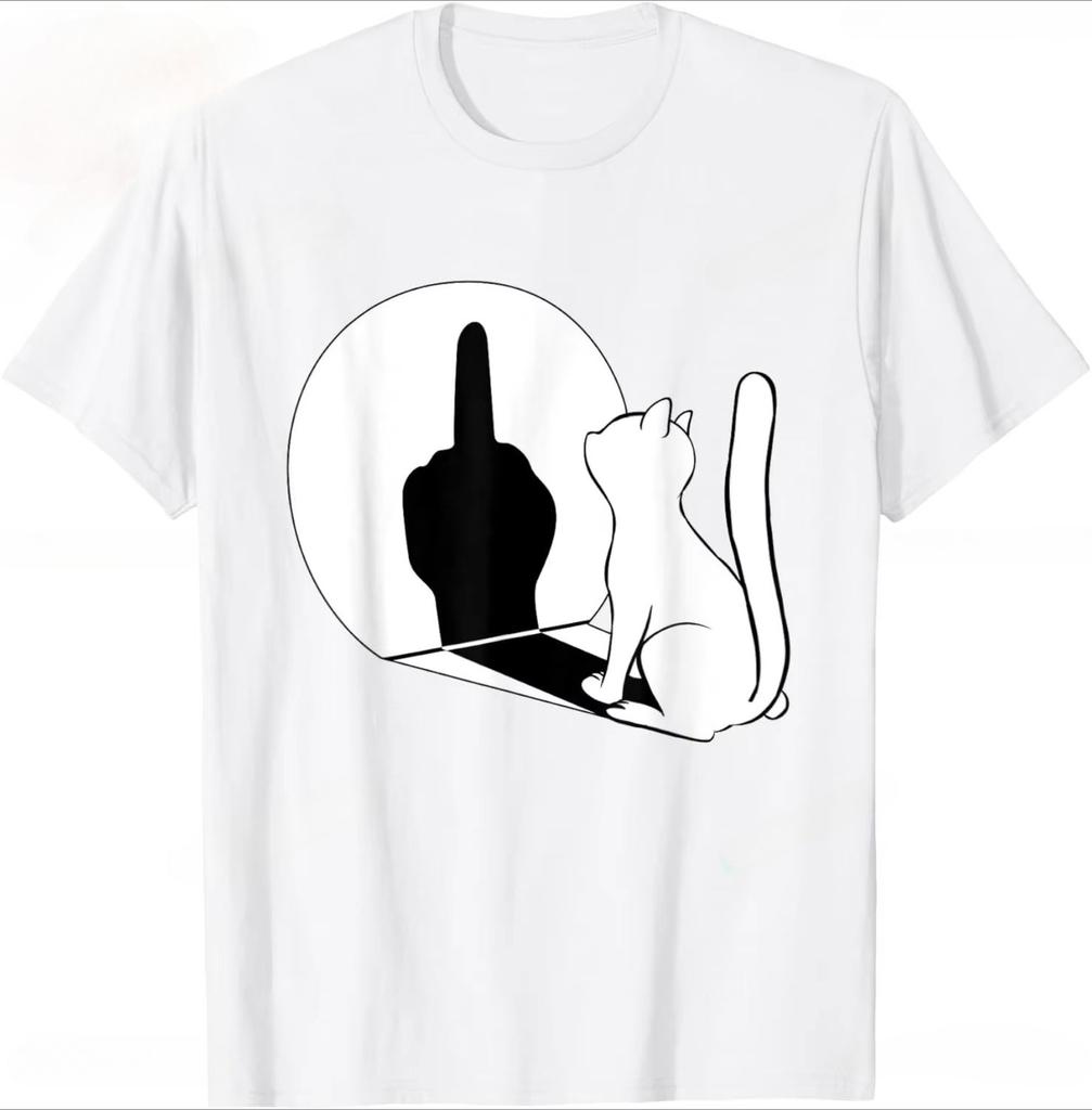 Middle Finger Cat Official Stateunisext Funny Cat Gift TShirt Special Edition Short Sleeve Shirt Cotton Summer Shirt