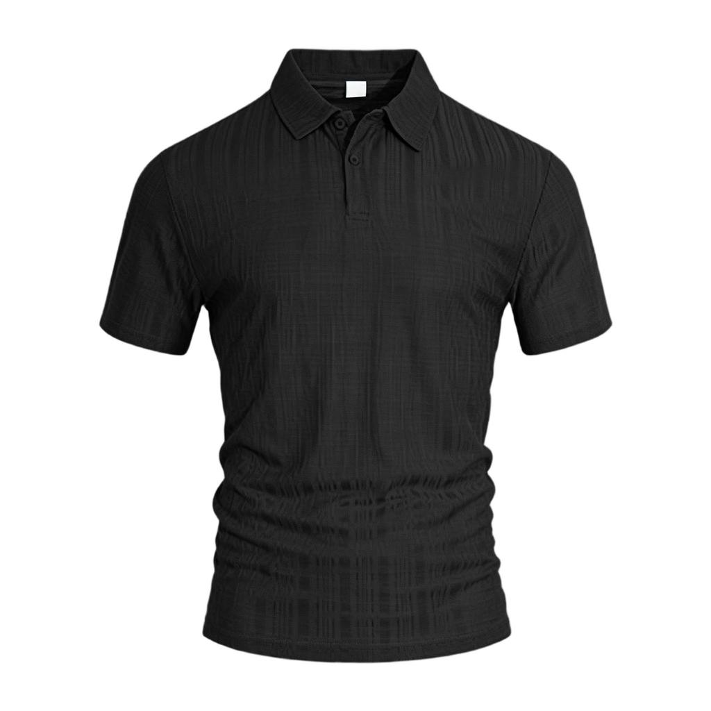 Men's Lightweight Short Sleeve Polo Shirt Breathable Fabric Loose Fit Casual Collared Shirt with Small Checkered Pattern Suitable for Large Sizes