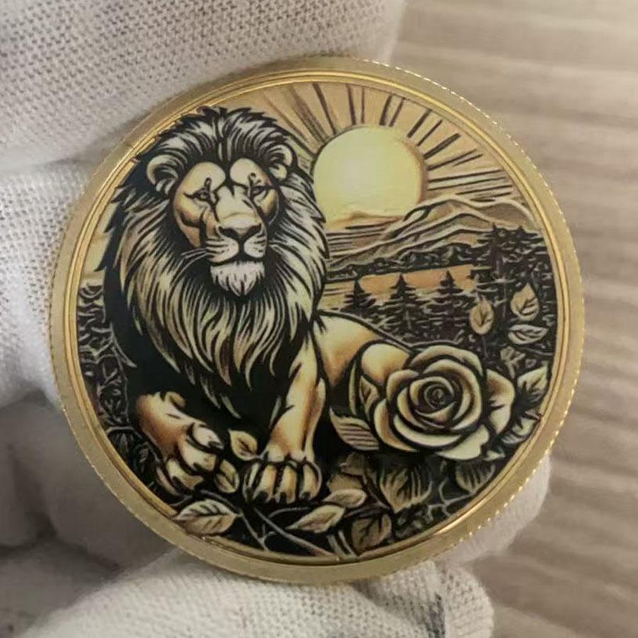 

Souvenir Coin Lion and Tiger Commemorative Coin Collection Animal Decoration Gift светло-серый