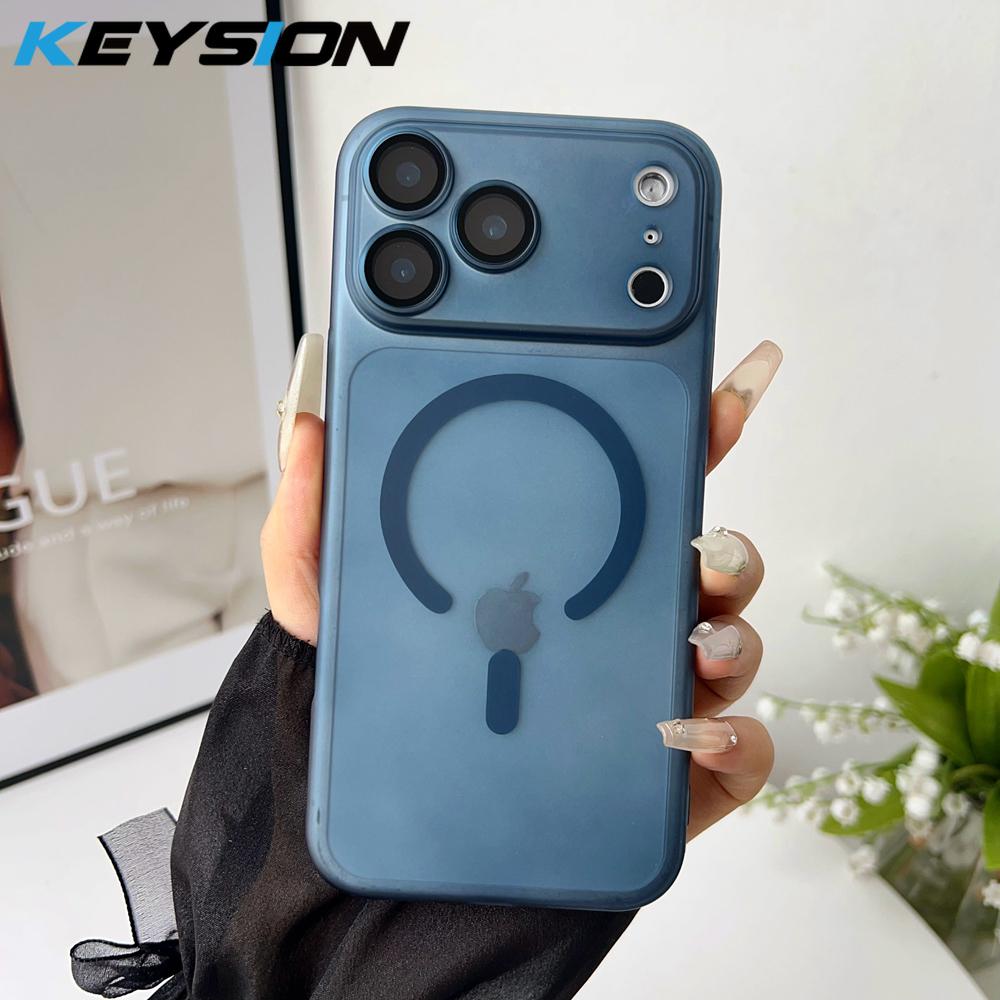 KEYSION Ultradünne Matte Klare Hülle für Magsafe für iPhone 13 14 15 Pro Max 15 Plus Magnetische Kabellose Lade-Rückabdeckung