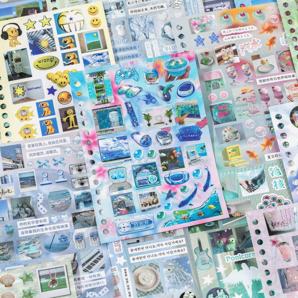 30 Sheets Per Pack of Cut Film Coil Stickers Time Reshaping Series Dream Core Wind Notebook Decoration Collage