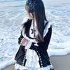 Japanese Gothic Lolita OP Dress Women Kwaii Bow Ruffles Blue White Patchwork Princess Dresses Girl Harajuku Tea Party Mini Dress