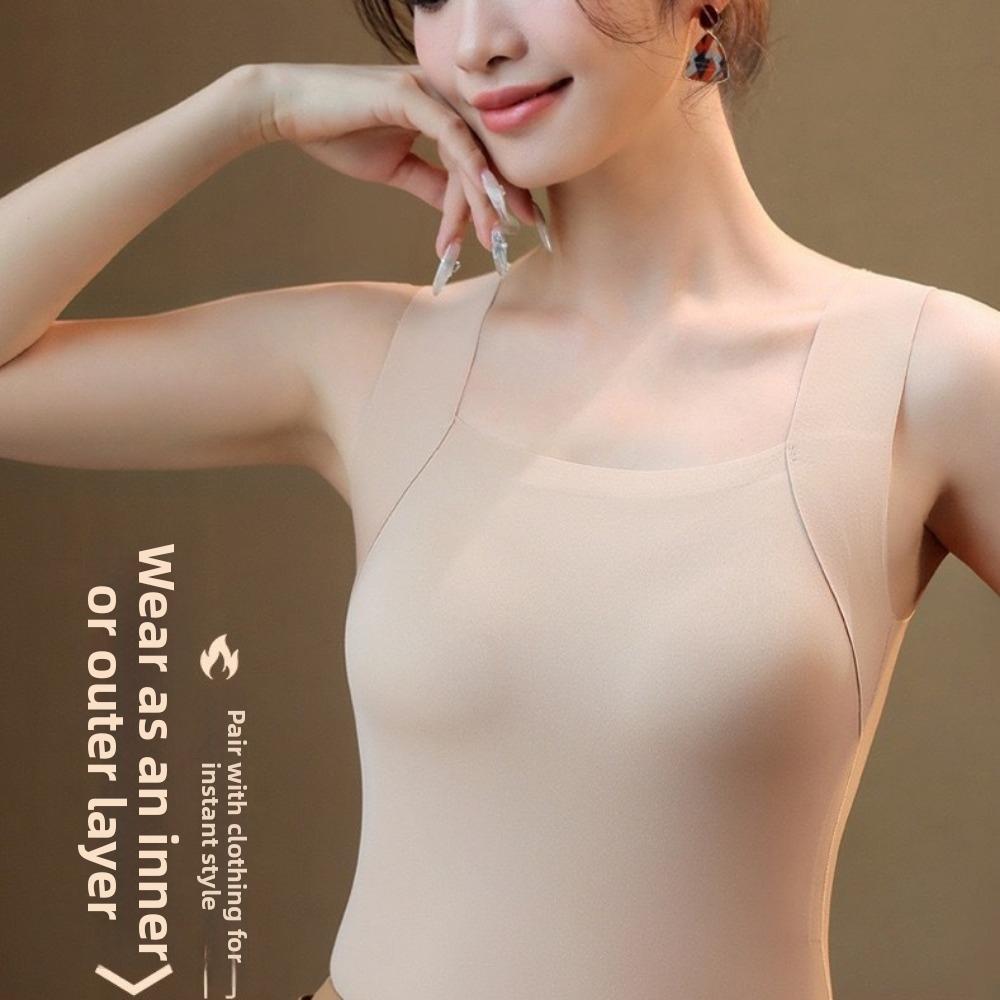 U Neck Seamless Camisole Fixed Cup Velvet Camisole Comfortable Thermal Vest Single Wear