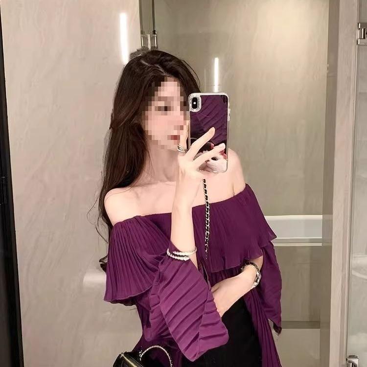 Romantische Französische Off-Shoulder Chiffonbluse Mit 3D-Druck Für Elegante Damen
