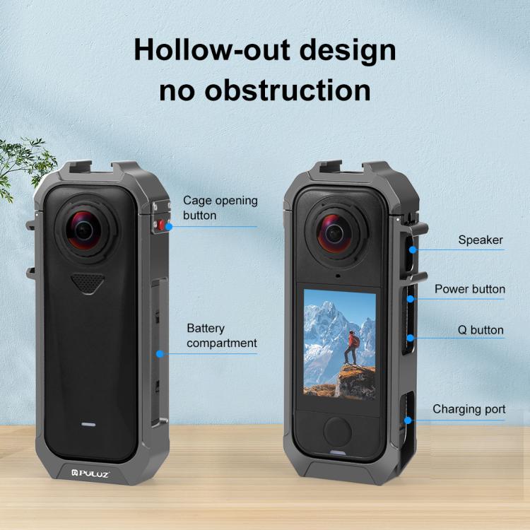 For Insta360 X4 Air PULUZ Metal Protective Cage Rig Housing Frame with Expand Cold Shoe Base (Grey)