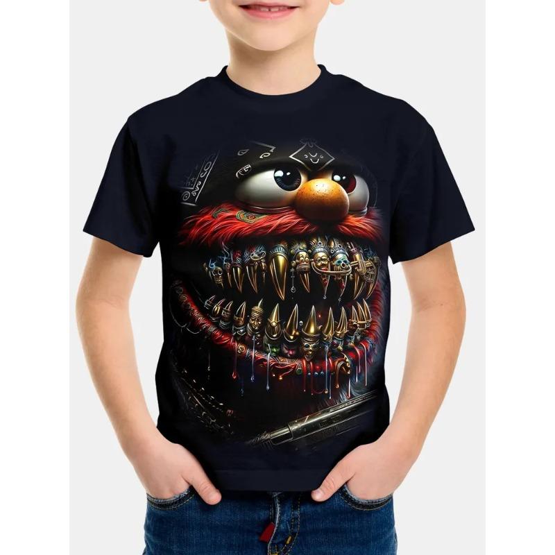 

Cute Cartoon Animal Patterns Print Summer Round Neck Children s Short Sleeved T-shirt Comfortable Fashionable Boys T-shirt 110