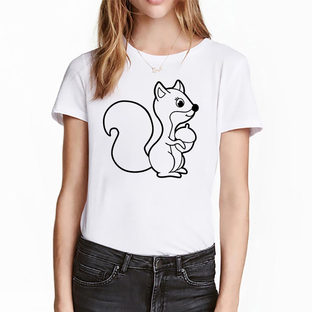 

Women T-Shirt Cute Squirrel Animals Graphic Fashion Spring Summer 90S Short Sleeve Lady Clothes Tops Tees Print Female Tshirt XXXL білий
