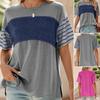 Women T-shirt Round Neck Short Sleeve Color Block Tee Shirt Loose Fit