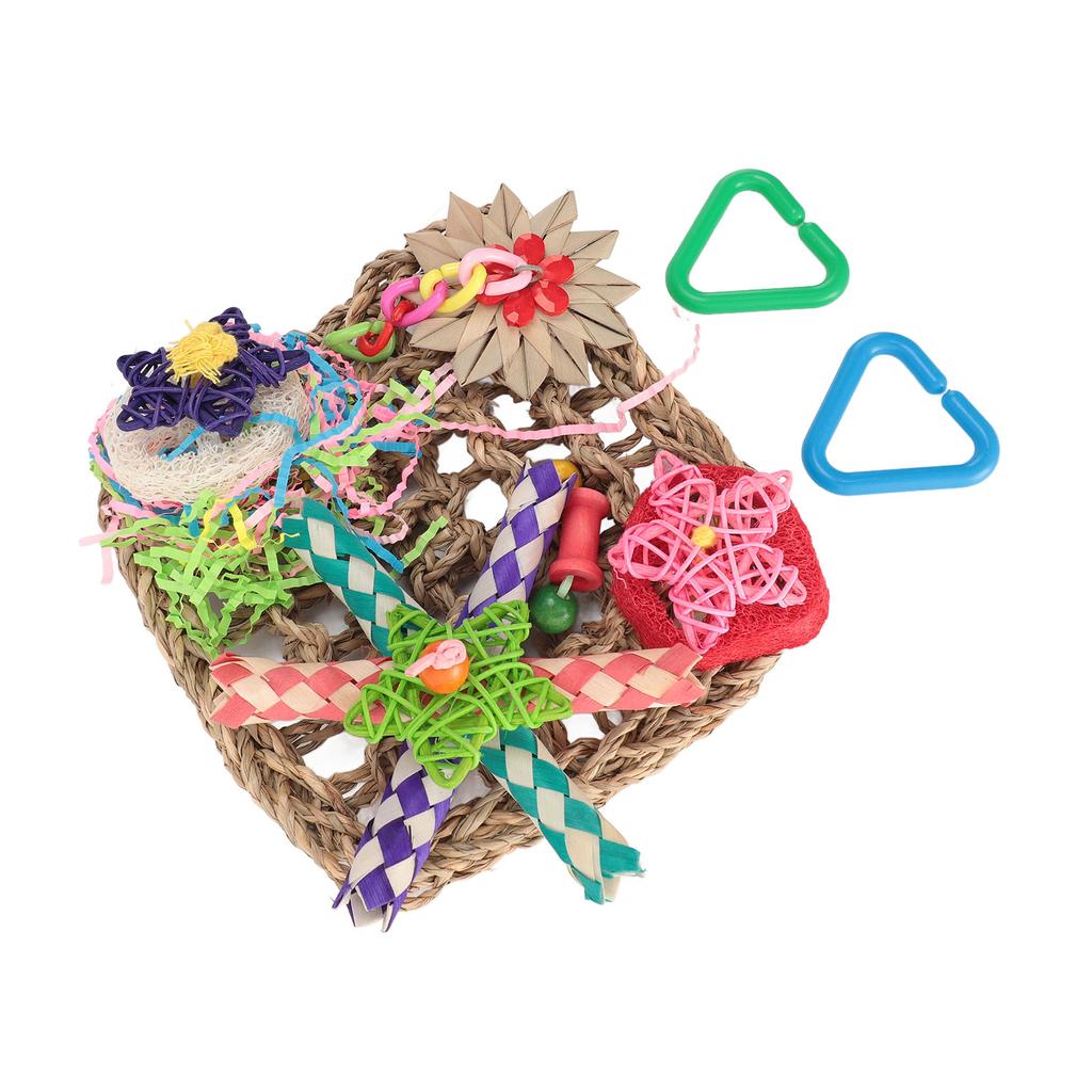 Bird Foraging Wall Toy Edible Woven Climbing Hammock Mat with Colorful Chewing Toys for Parrot