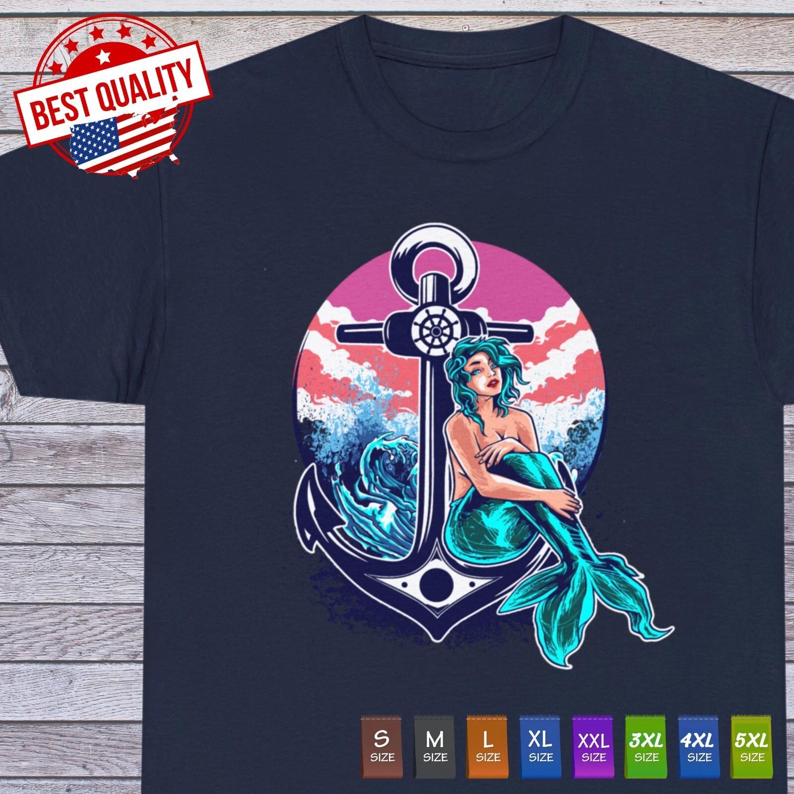 

Marine Beach Beautiful Mermaid T Shirt, Vintage Old School Tattoo Clothing L