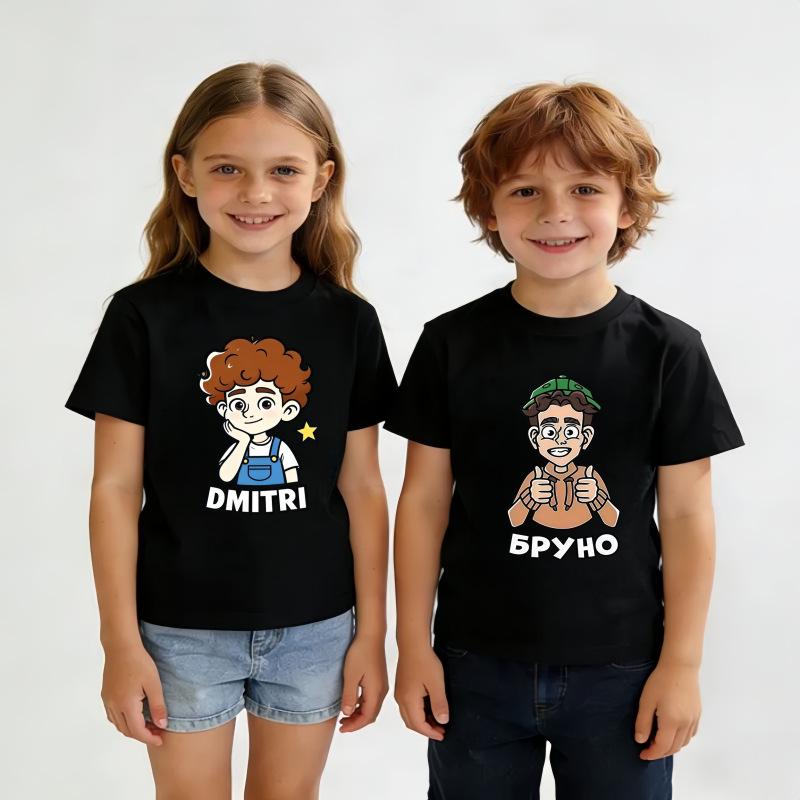 Unisex Kids Cartoon Print Cotton T-Shirt, Short Sleeve, Summer Trendy Top