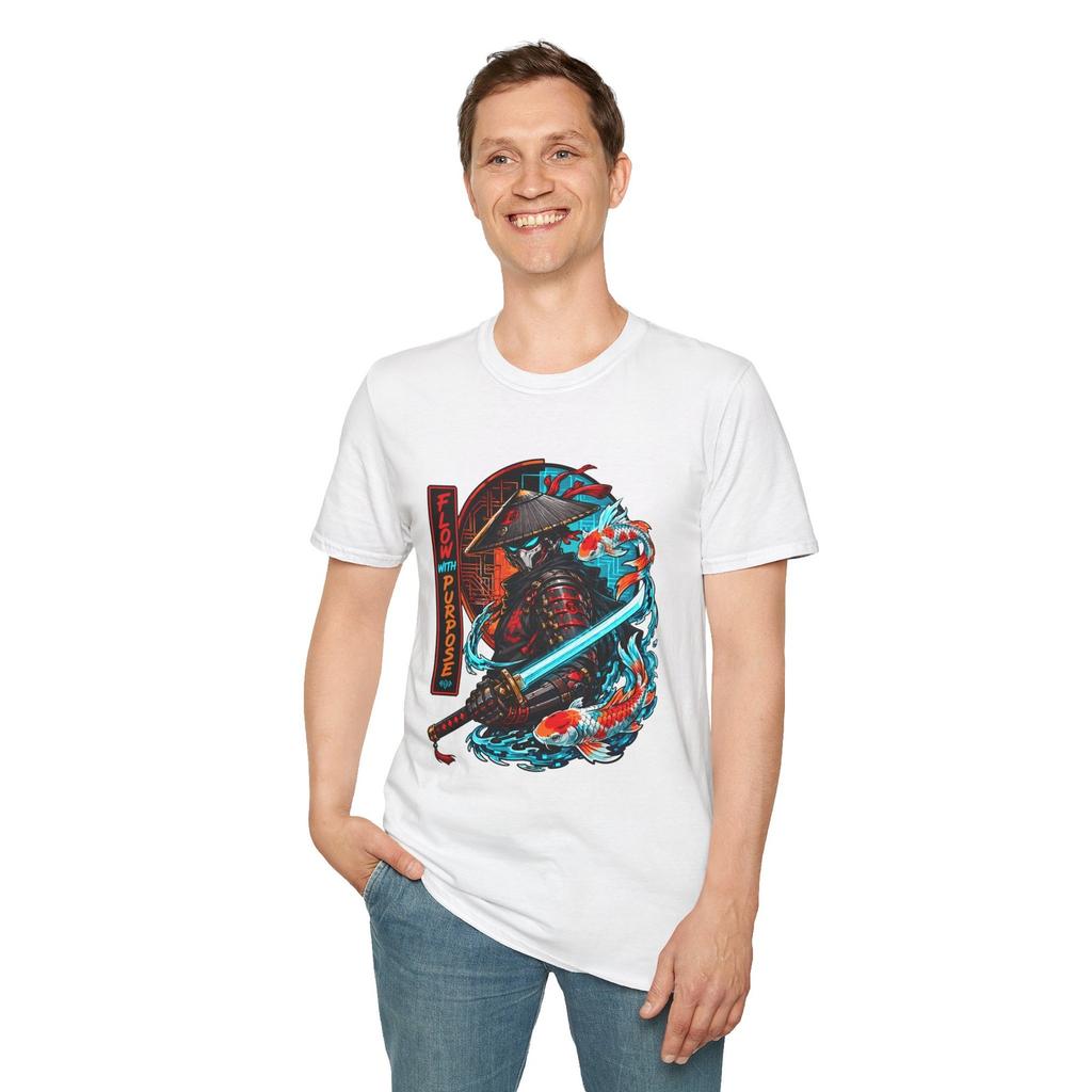Cyber Samurai Koi Fish Futuristic Japanese Neon Unisex Softstyle T-Shirt