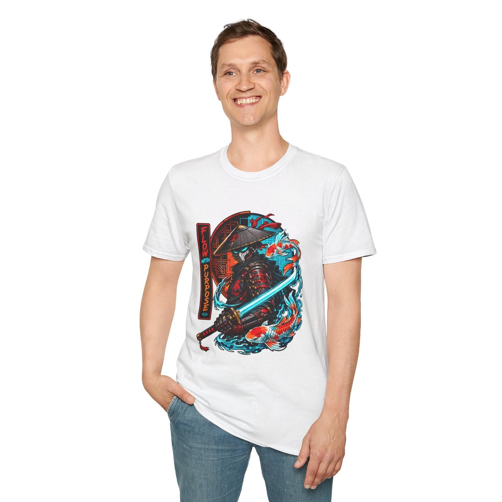 Cyber Samurai Koi Fish Futuristic Japanese Neon Unisex Softstyle T-Shirt S разноцветный