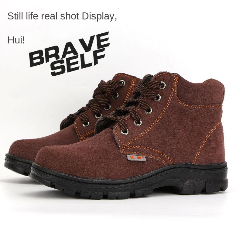 High Ankle Safety Shoes Men's Suede Cowhide Wear-Resistant Lightweight Non-Slip Safety Protective Work Shoes