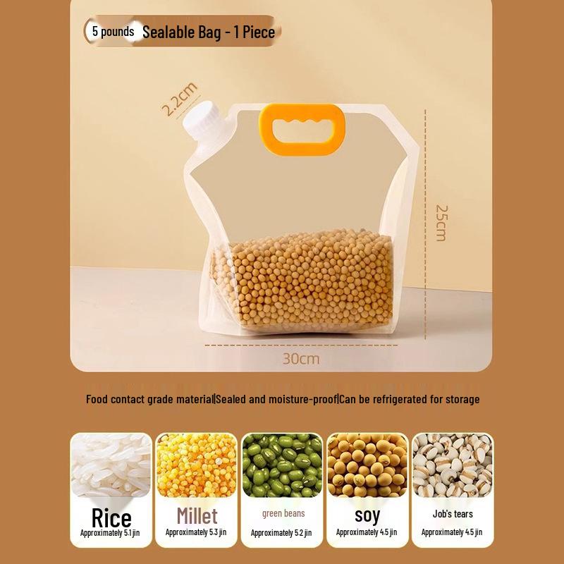Five Grains & Cereals Moisture-Proof Reusable Storage Bag for Kitchen Flour, Rice & Grain