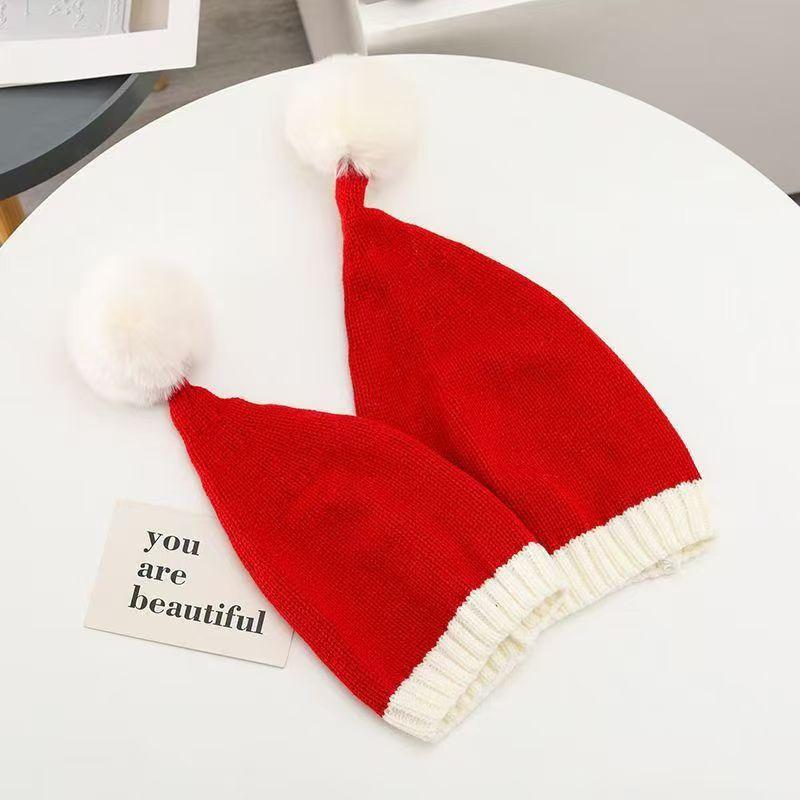 Parent-child knitted Christmas hat winter red hat Christmas decorative hat adult children wool hat