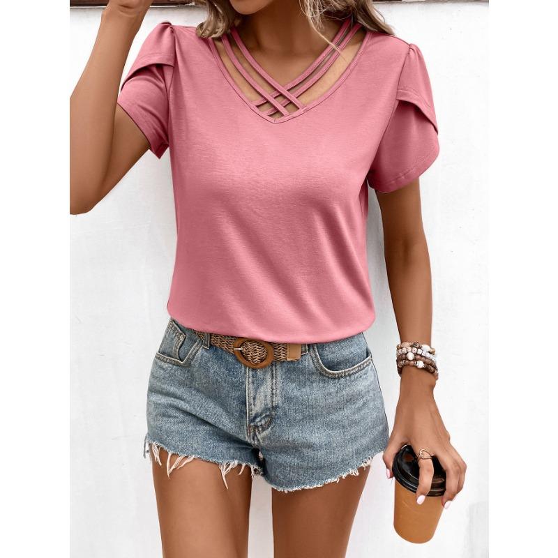 Women's T-shirt Summer Sexy Deep V-Neck Short Sleeve Top