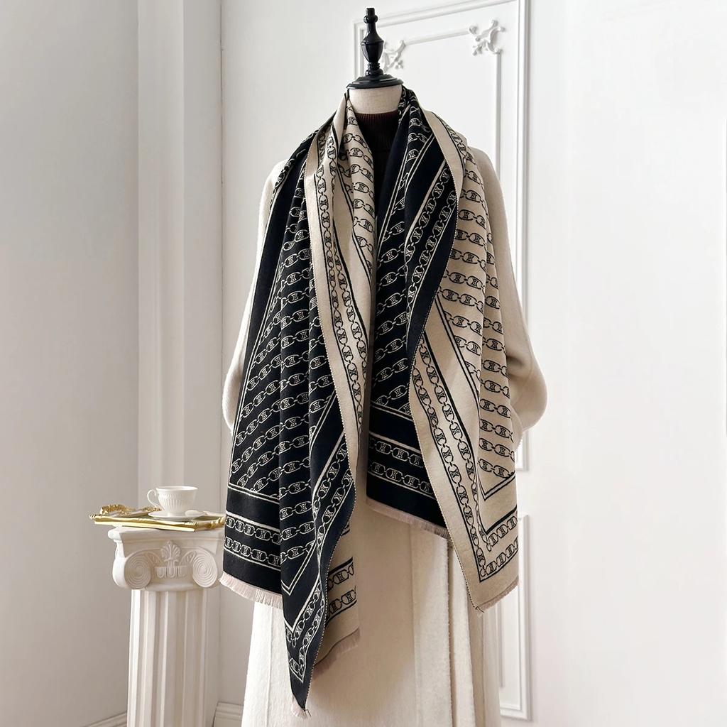 Women's Luxury Faux Cashmere Scarf Autumn Winter Warm Pashmina Blanket Poncho Fashion Print Thick Shawl for Fashionable Coverage