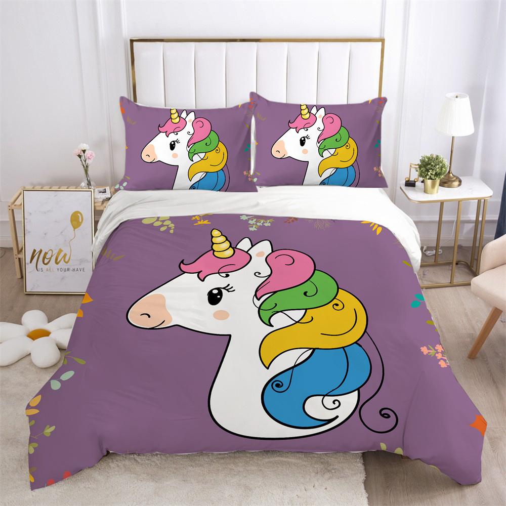 Unicorn Printed Bedding Set King Size Teen Bed Clothes Soft Highend Polyester Fashion Home Bedding Set