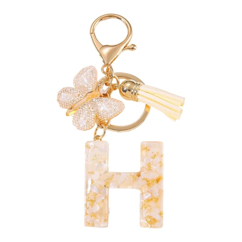 Trendy Metal Resin Keychain Butterfly Letter Tassels Designs Corrosion Resistant Lightweight Keyring For Women