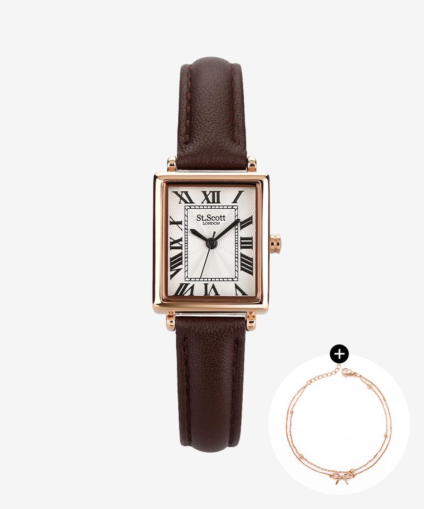 Seinteuseukoteuleondeon Seinteuse Women'S Leather Watch + Ange Ribbon Bracelet Set / St5502F-Rsc + Stj-Bb1520Rg