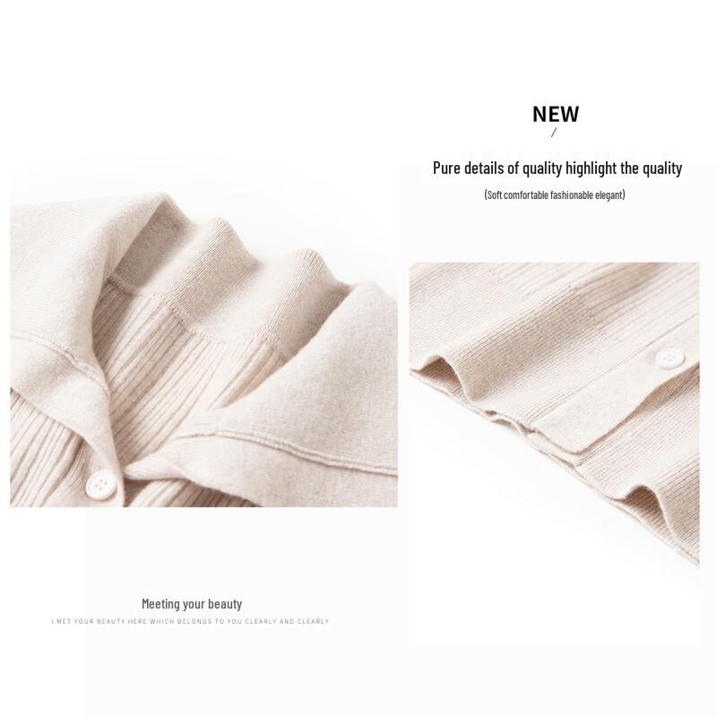 TUHUANG Women's Pure Wool Ribbed Sailor Collar Cardigan Sweater