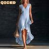 Fashion Summer Spring Solid Color Print Sleeveless V-Neck Casual Dresses