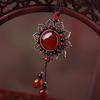 GEMCHIC Women's Vintage Ethnic Lotus Pendant Necklace Red Stone Beaded Choker Retro Collarbone Chain Jewelry