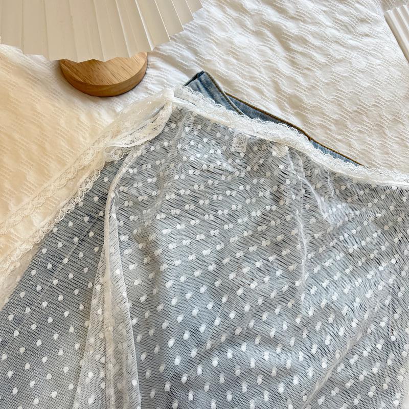 Korean Lace Tulle Skirt with Frill Apron and Tie Wrap