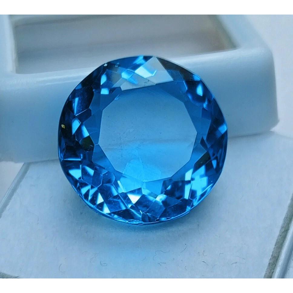 Brazilian Blue Topaz Natural 12+ Ct Round Cut Stunning Certified Loose Gemstone