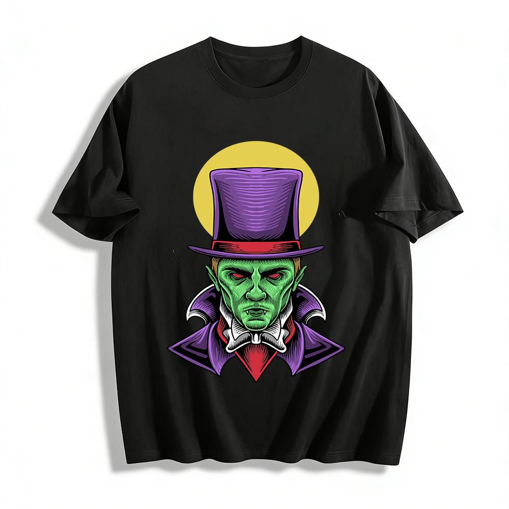 Vintage Gentleman Vampire Print Casual Retro Top Pure cotton T-shirt XXS