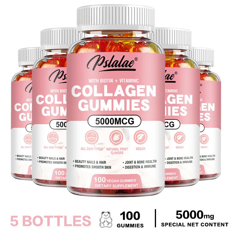 Pslalae 5000mcg Collagen Gummies - Biotin + Vitamin C - Hair, Skin, and Nail Health