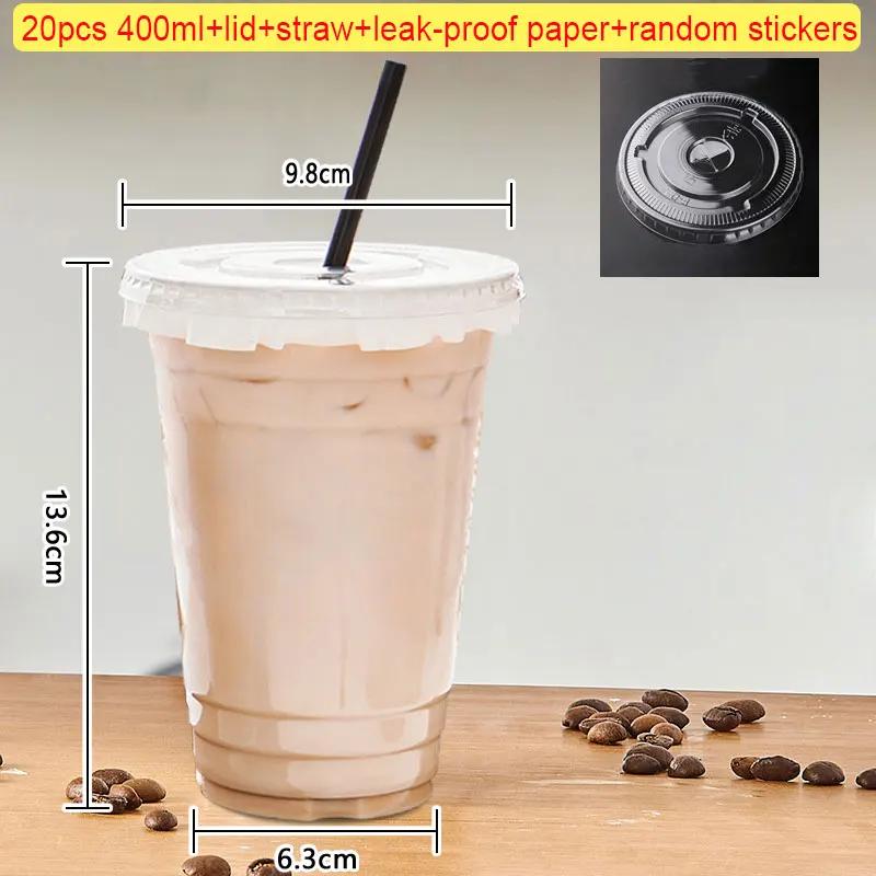 Disposable Coffee Cup INS Style Transparent Thickened Milk Tea Cup with Lids Suitable for Smoothies Cold Drinks Party Supplies