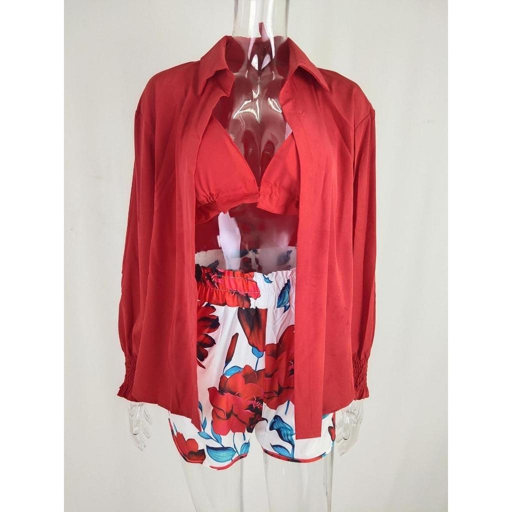 Women's Sexy Three Piece Suit,Beach Fashion Shorts Suit