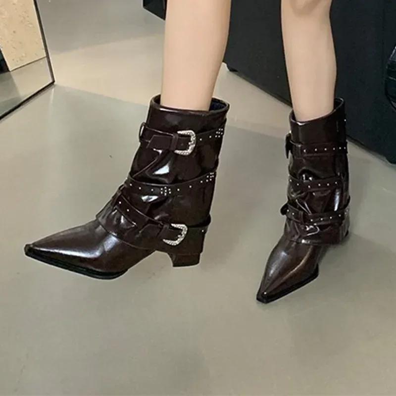 Fashion Chelsea Chunky Pointed Toe Ankle Boots Punk Women Shoes Trend New 2025 Winter Elegant Gladiator PU Leather Gothic Botas Mujer