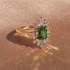 Gold Green Zircon Women's Ring Wear Square Diamond Accessories